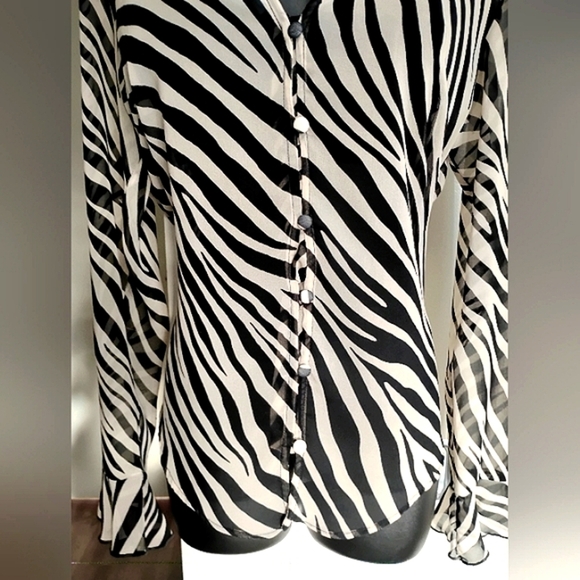 River Island Zebra Print Sheer Long Sleeve Top - Picture 3 of 11